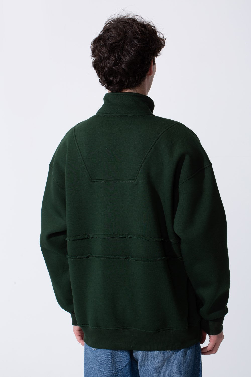 Men's Tomato Store Quarter-Zip Distressed Sweatshirt Panel Details Melton Oversized