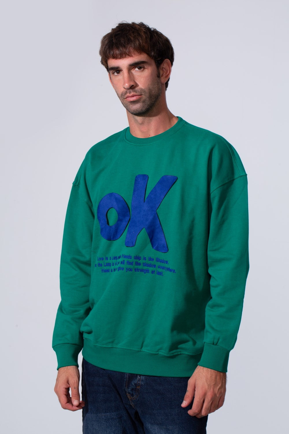 Men's Tomato Store Long Sleeve Crew Neck With Front Print Regular Fit Melton Sweatshirt