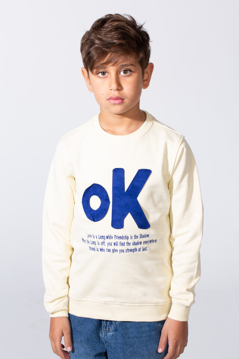Boy's Long Sleeve Crew Neck With Front Print Slim Fit Melton Sweatshirt