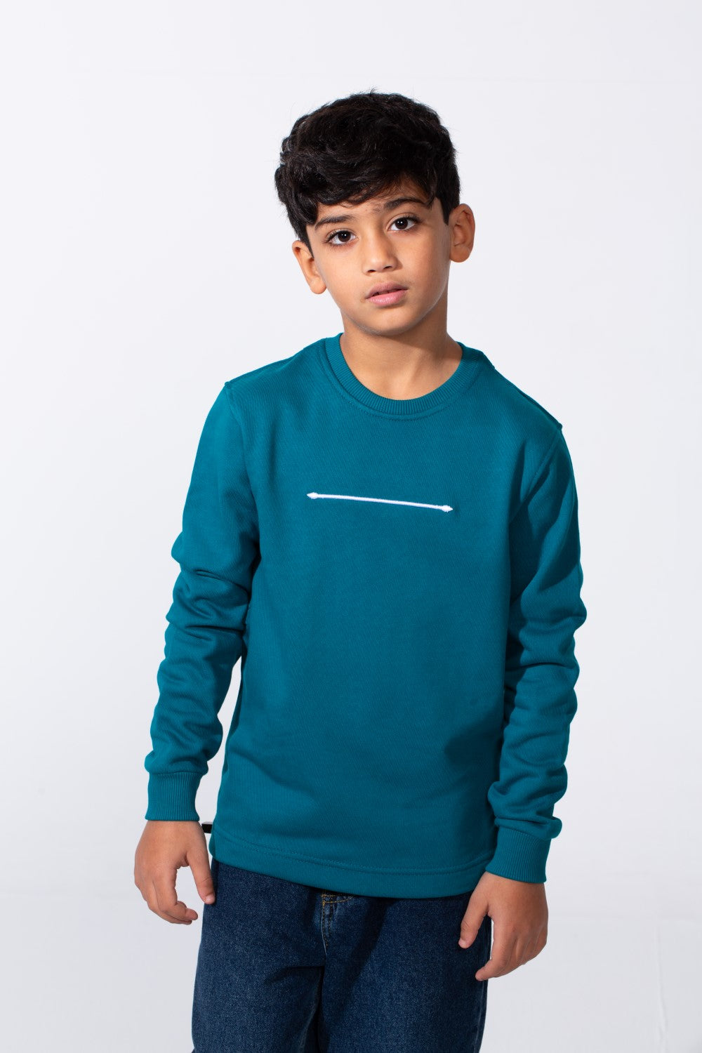 Boy's Slim Fit Crew Neck Melton Printed Sweatshirt