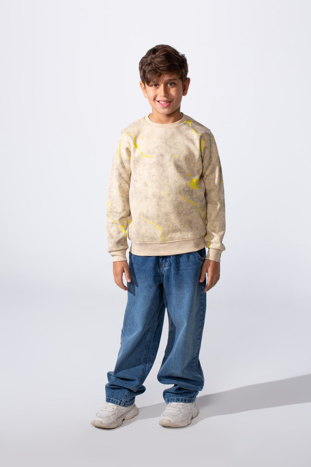 Boy's Round Neckline Slim Fit With Washed Print Casual Comfy Sweatshirt