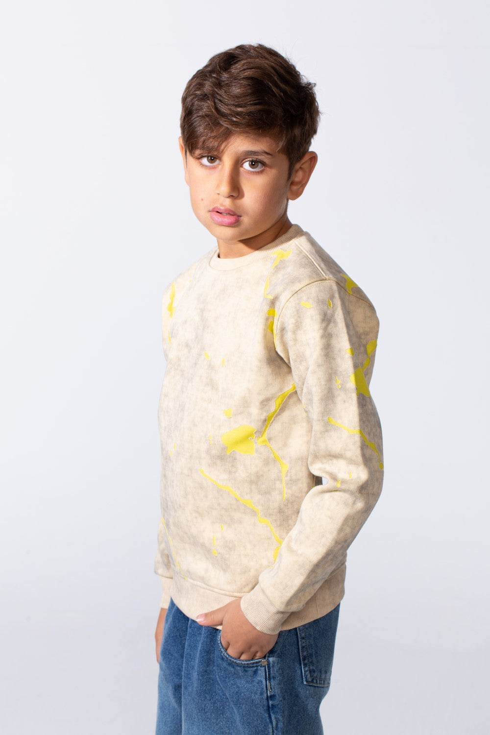 Boy's Round Neckline Slim Fit With Washed Print Casual Comfy Sweatshirt