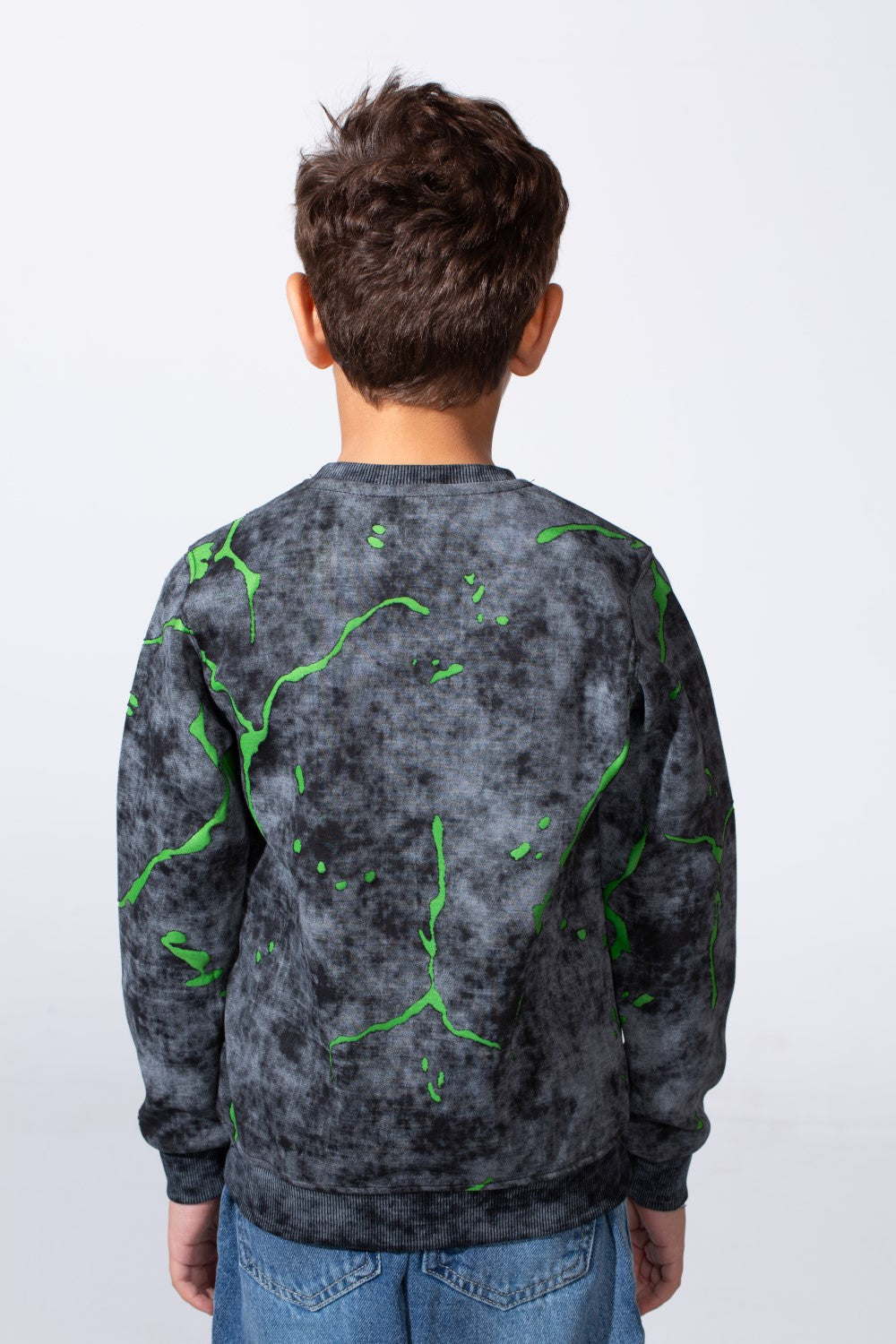 Boy's Round Neckline Slim Fit With Washed Print Casual Comfy Sweatshirt