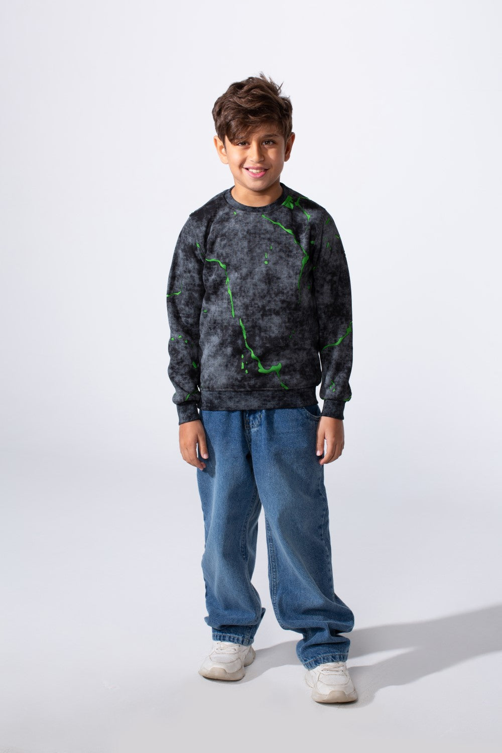 Boy's Round Neckline Slim Fit With Washed Print Casual Comfy Sweatshirt