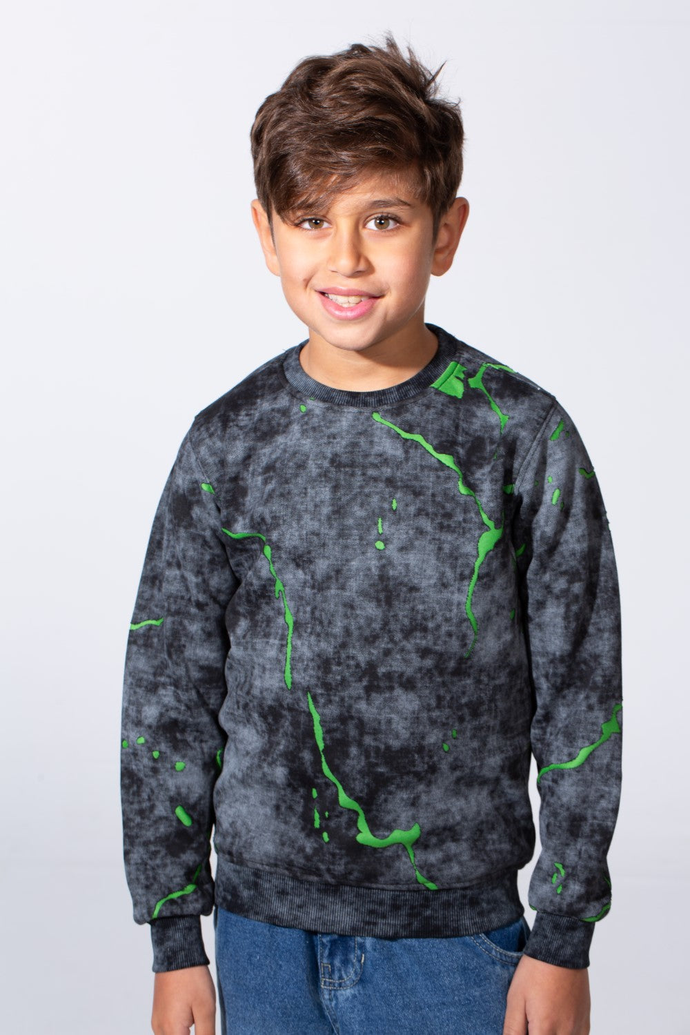 Boy's Round Neckline Slim Fit With Washed Print Casual Comfy Sweatshirt