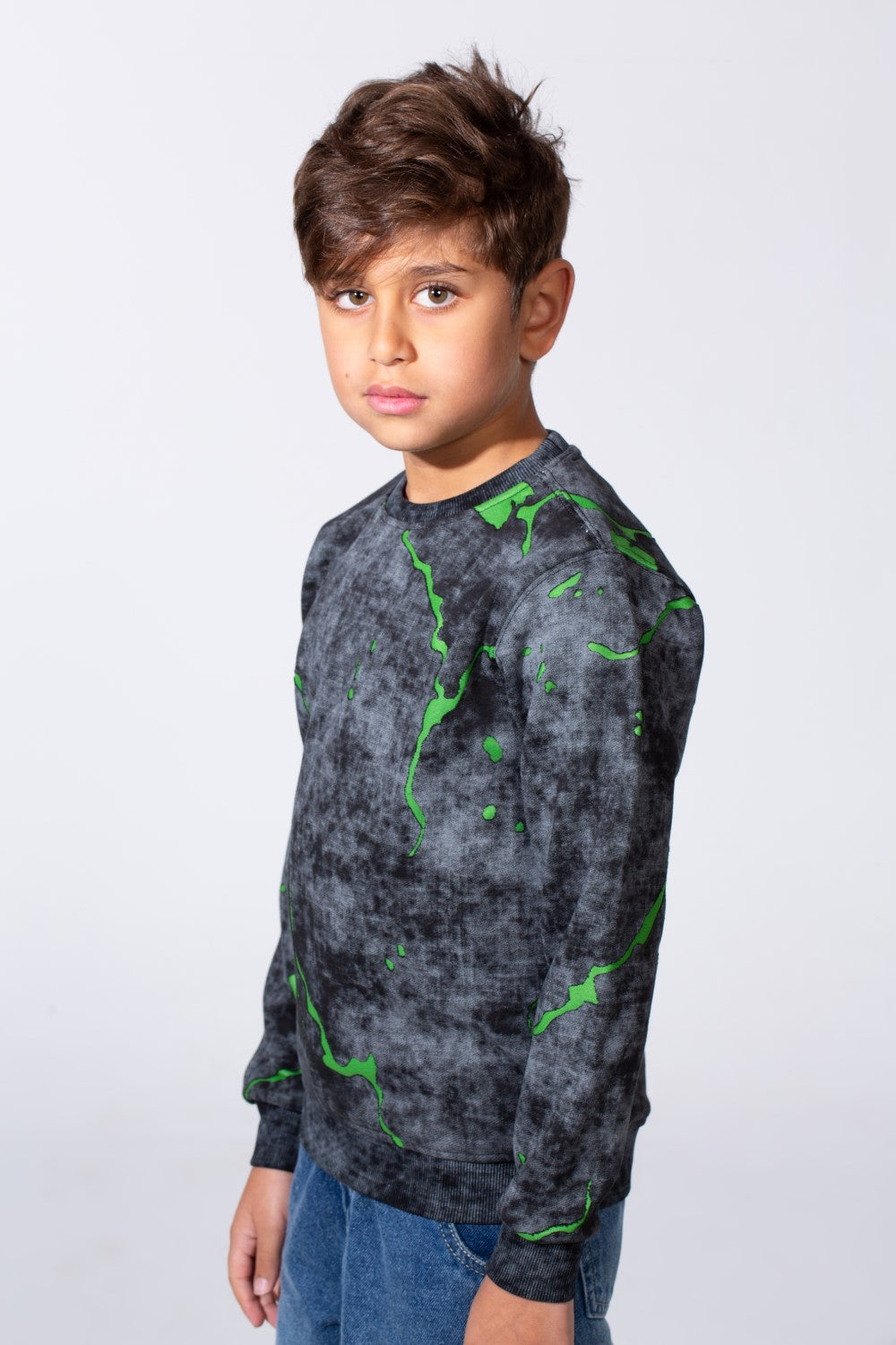 Boy's Round Neckline Slim Fit With Washed Print Casual Comfy Sweatshirt