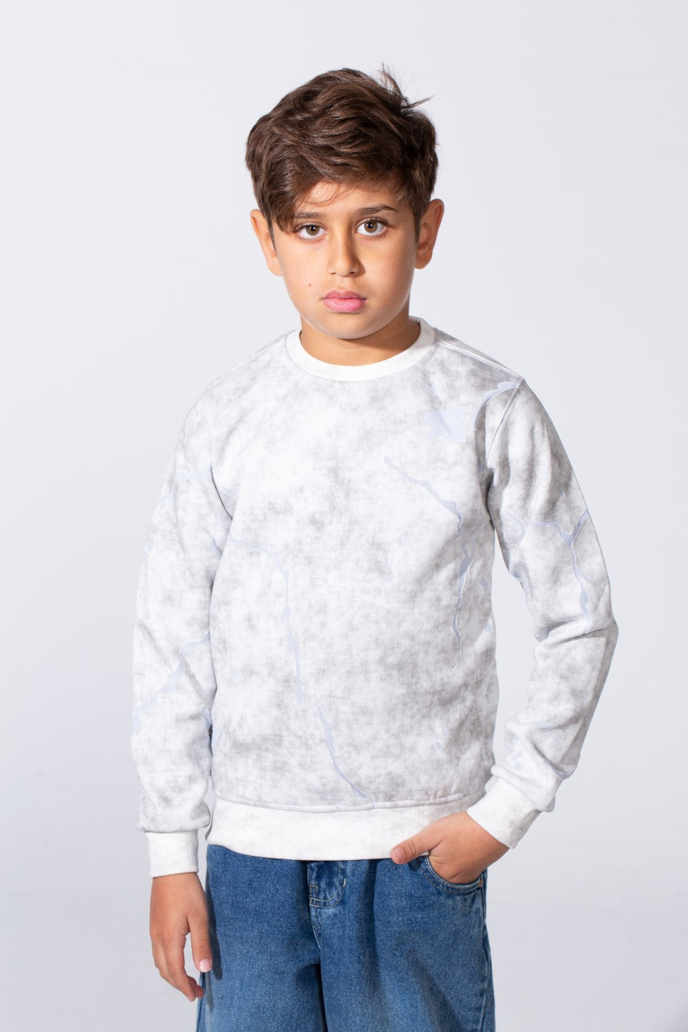 Boy's Round Neckline Slim Fit With Washed Print Casual Comfy Sweatshirt