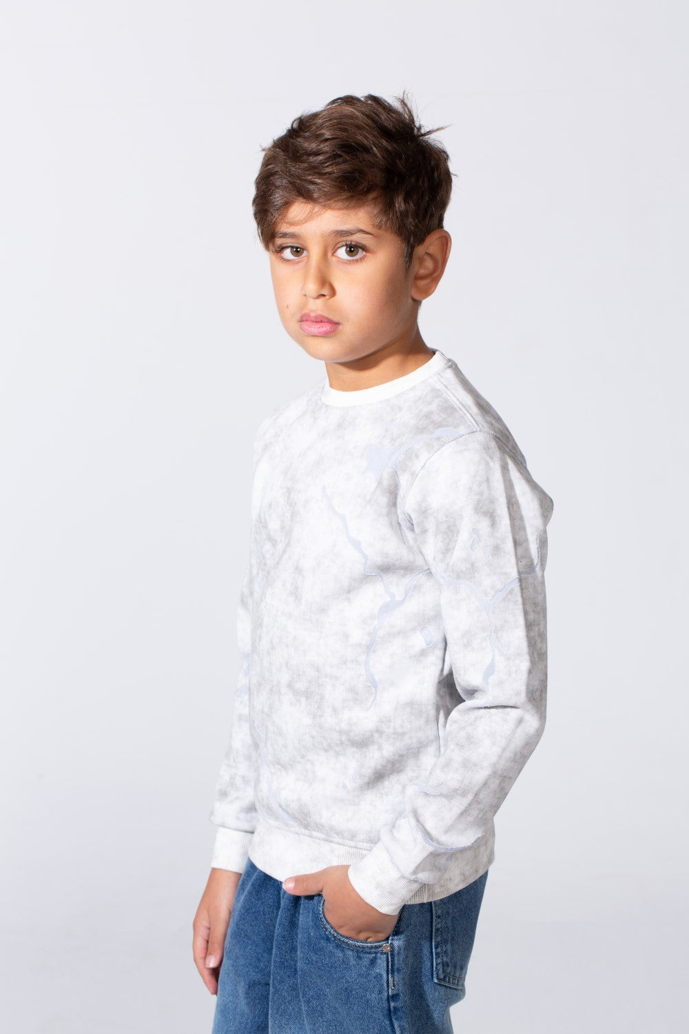 Boy's Round Neckline Slim Fit With Washed Print Casual Comfy Sweatshirt