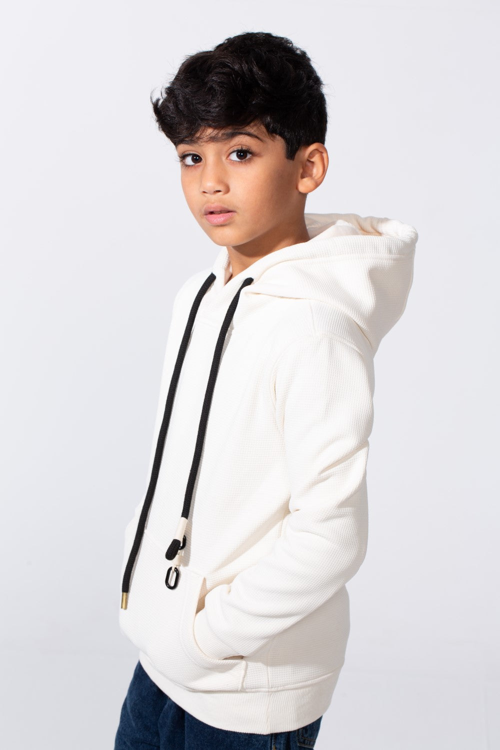 Boy's Basic Plain Slim Fit Hooded Sweatshirt
