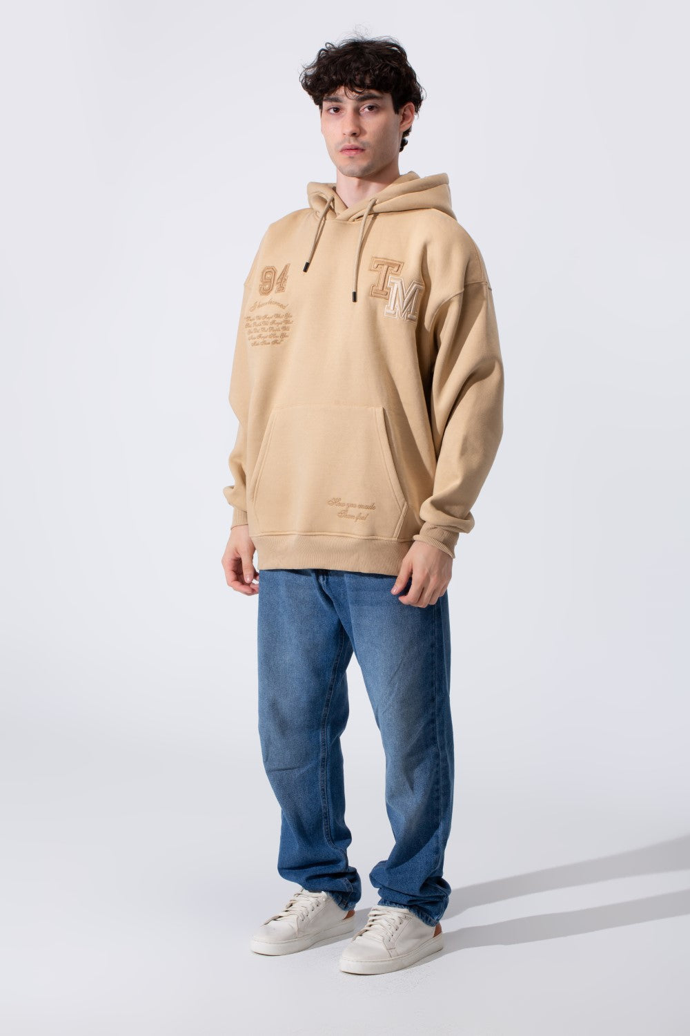 Men's Tomato Store Bold Raised Script Embroidery Double-Layer Hood Melton Oversize Sweatshirt