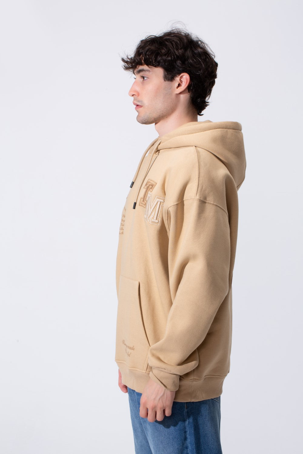 Men's Tomato Store Bold Raised Script Embroidery Double-Layer Hood Melton Oversize Sweatshirt