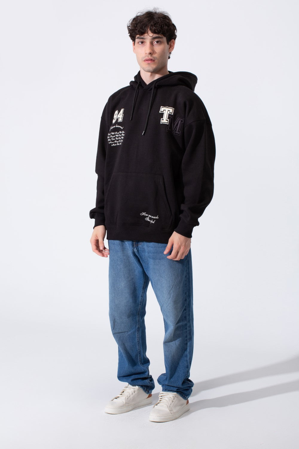 Men's Tomato Store Bold Raised Script Embroidery Double-Layer Hood Melton Oversize Sweatshirt