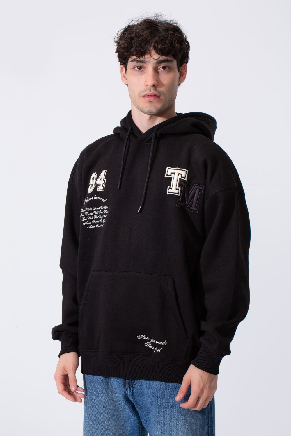 Men's Tomato Store Bold Raised Script Embroidery Double-Layer Hood Melton Oversize Sweatshirt