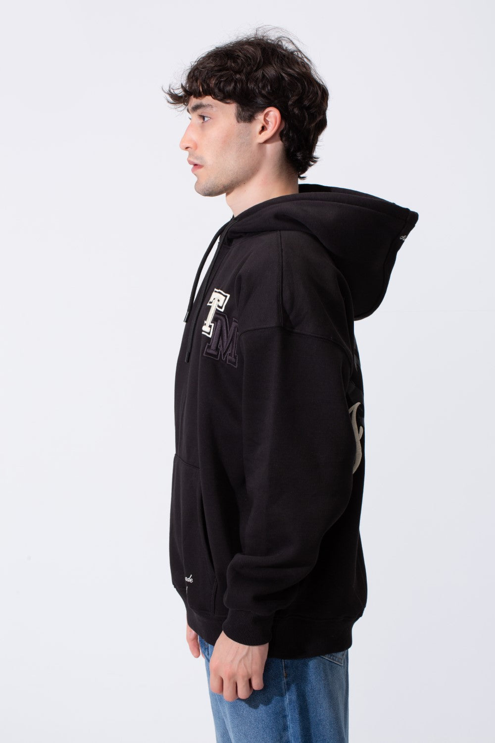 Men's Tomato Store Bold Raised Script Embroidery Double-Layer Hood Melton Oversize Sweatshirt