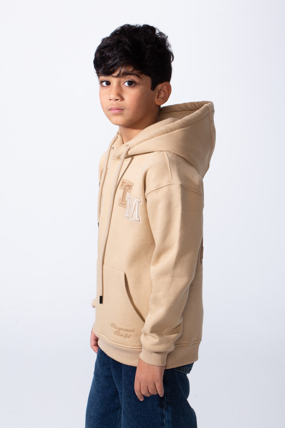 Boy's Tomato Store Bold Raised Script Embroidery Double-Layer Hood Melton Oversize Sweatshirt