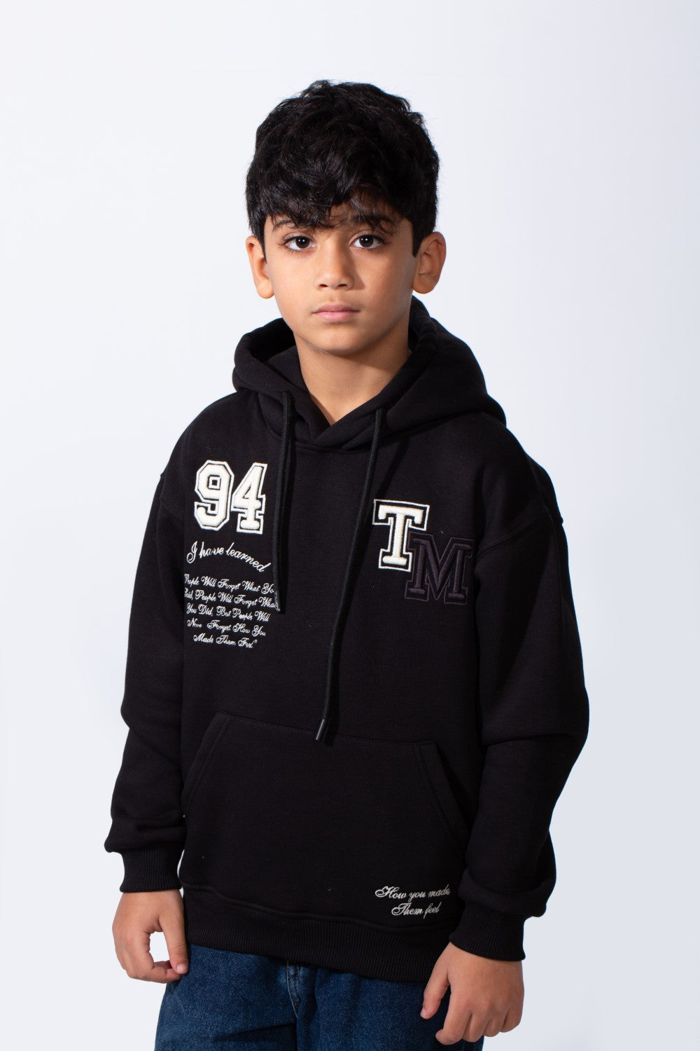 Boy's Tomato Store Bold Raised Script Embroidery Double-Layer Hood Melton Oversize Sweatshirt
