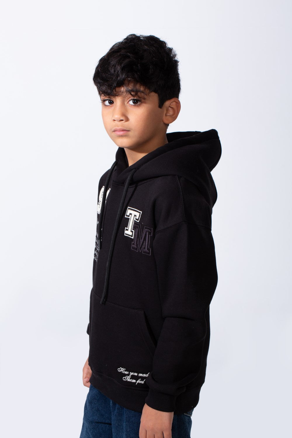 Boy's Tomato Store Bold Raised Script Embroidery Double-Layer Hood Melton Oversize Sweatshirt