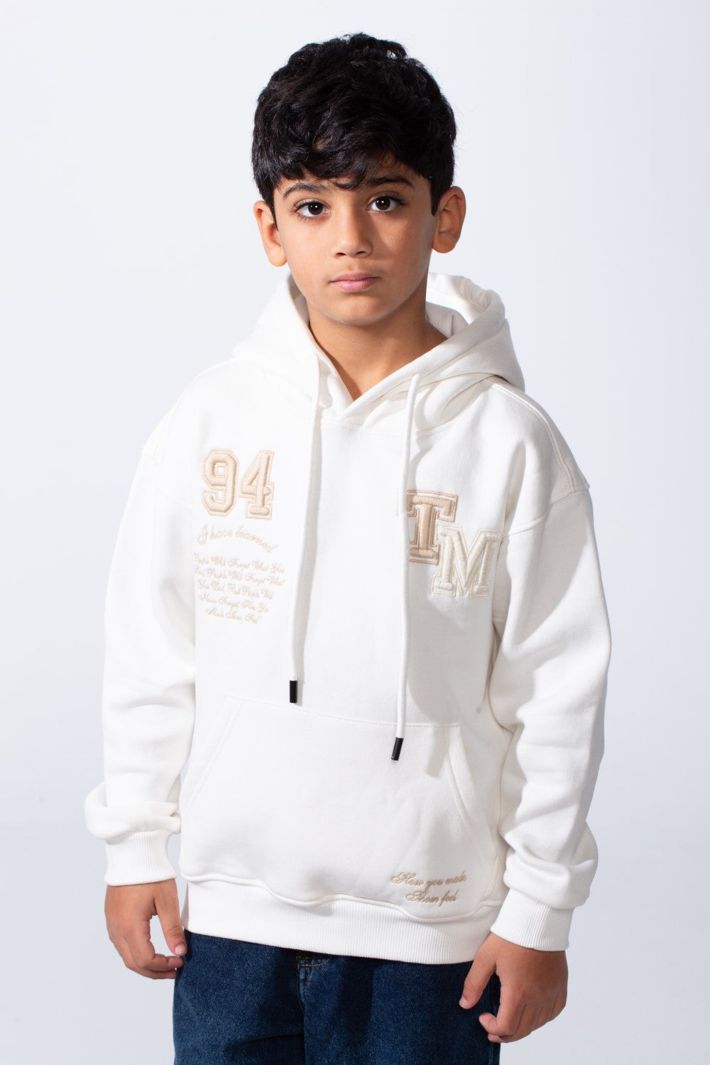 Boy's Tomato Store Bold Raised Script Embroidery Double-Layer Hood Melton Oversize Sweatshirt
