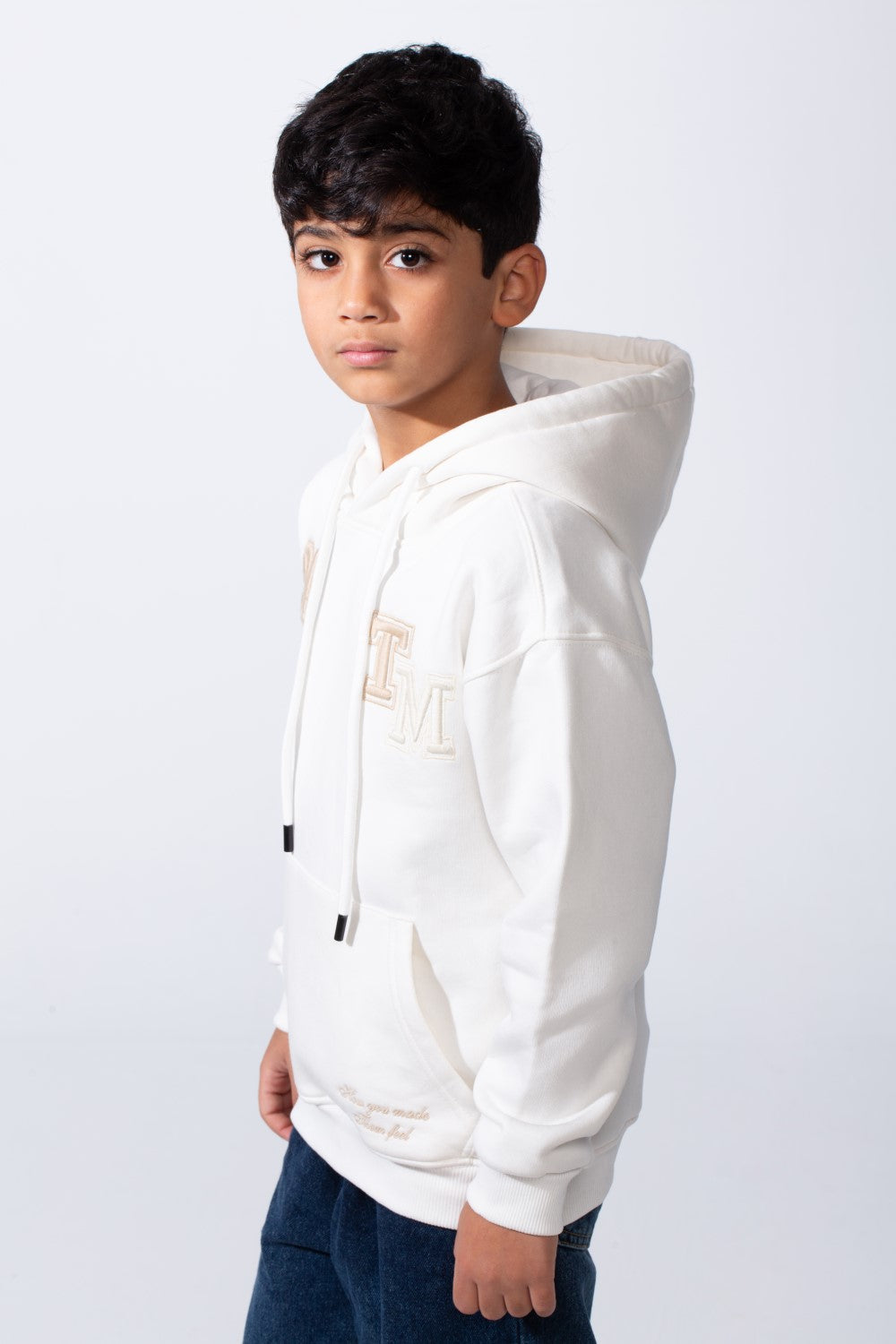 Boy's Tomato Store Bold Raised Script Embroidery Double-Layer Hood Melton Oversize Sweatshirt