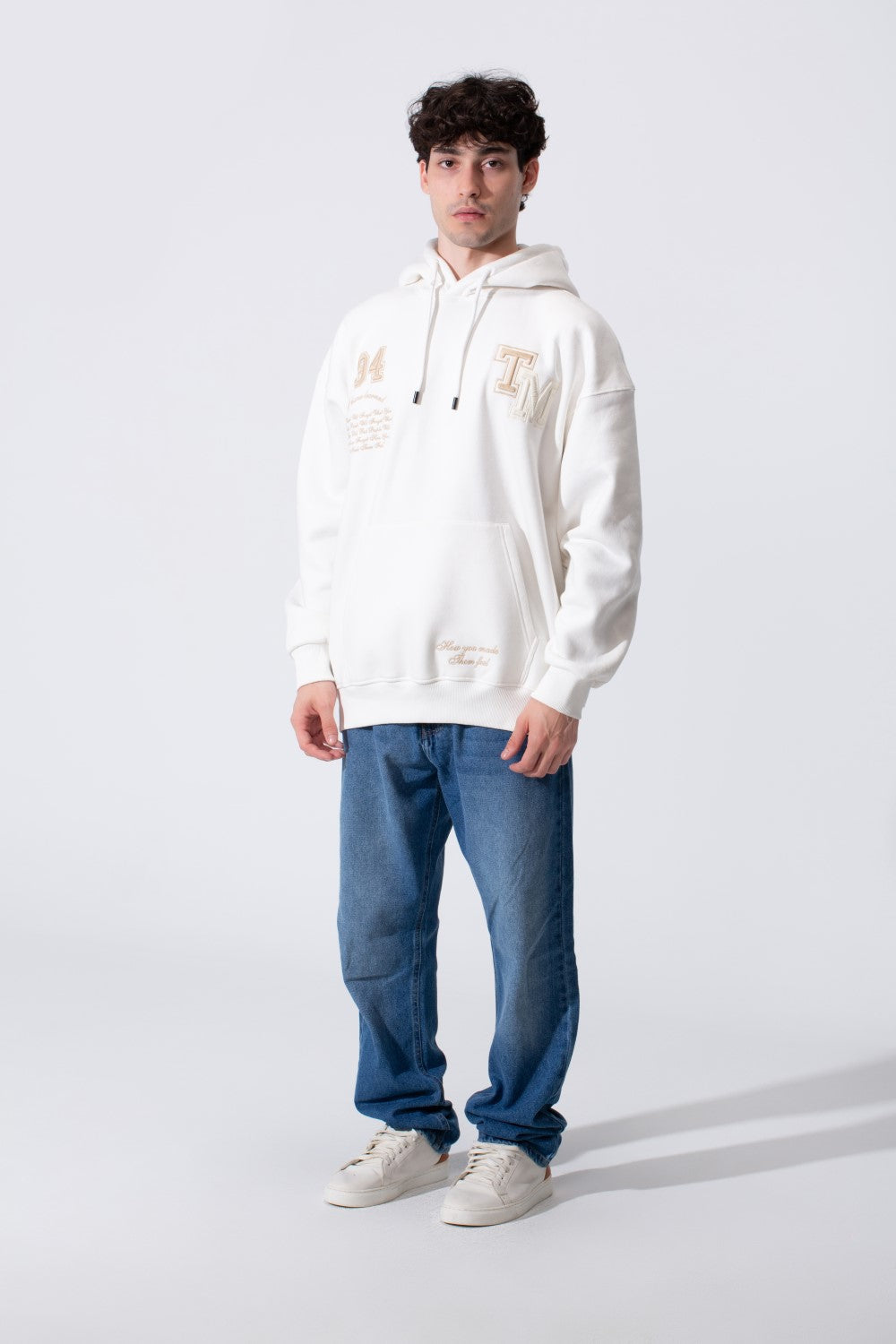 Men's Tomato Store Bold Raised Script Embroidery Double-Layer Hood Melton Oversize Sweatshirt