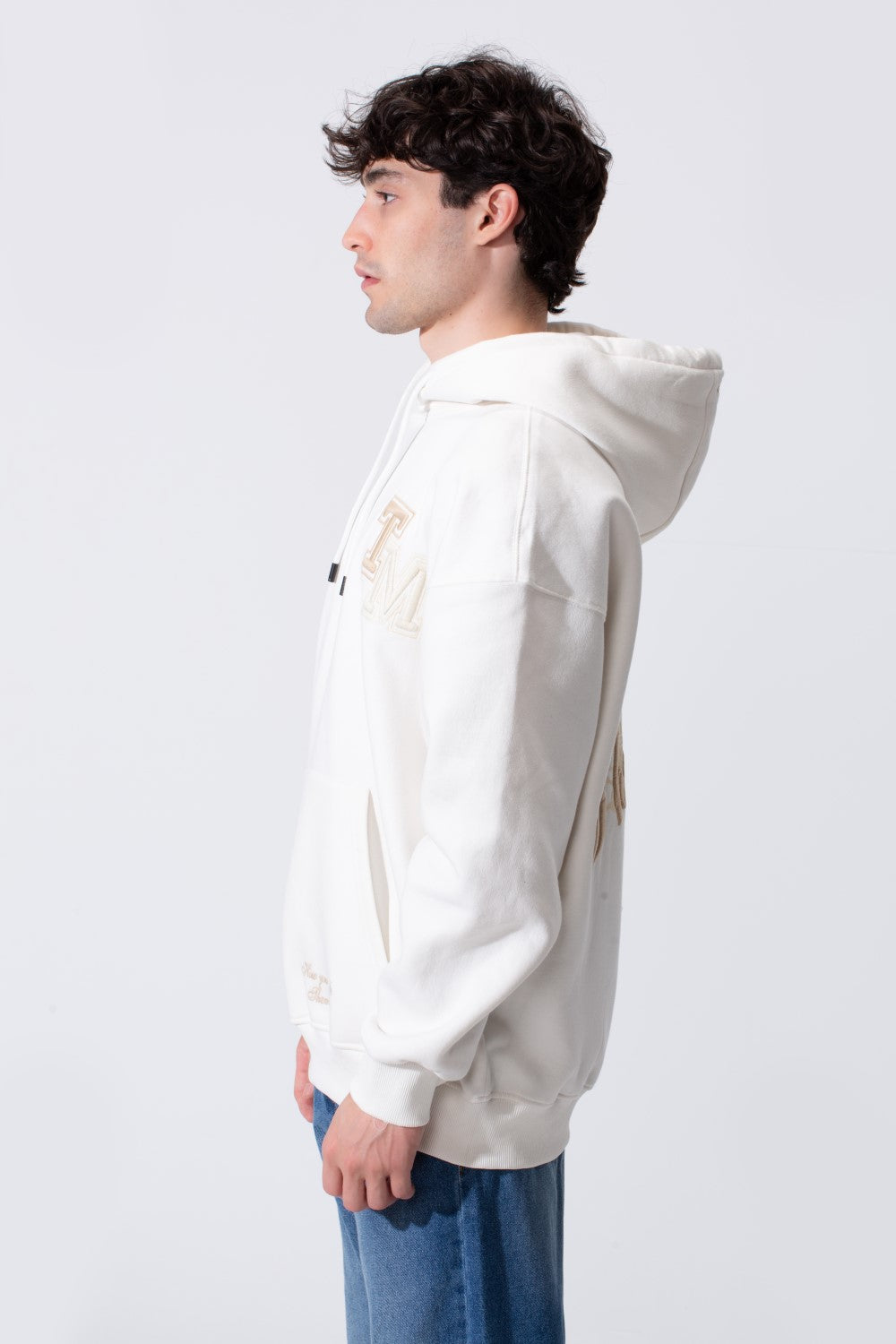 Men's Tomato Store Bold Raised Script Embroidery Double-Layer Hood Melton Oversize Sweatshirt