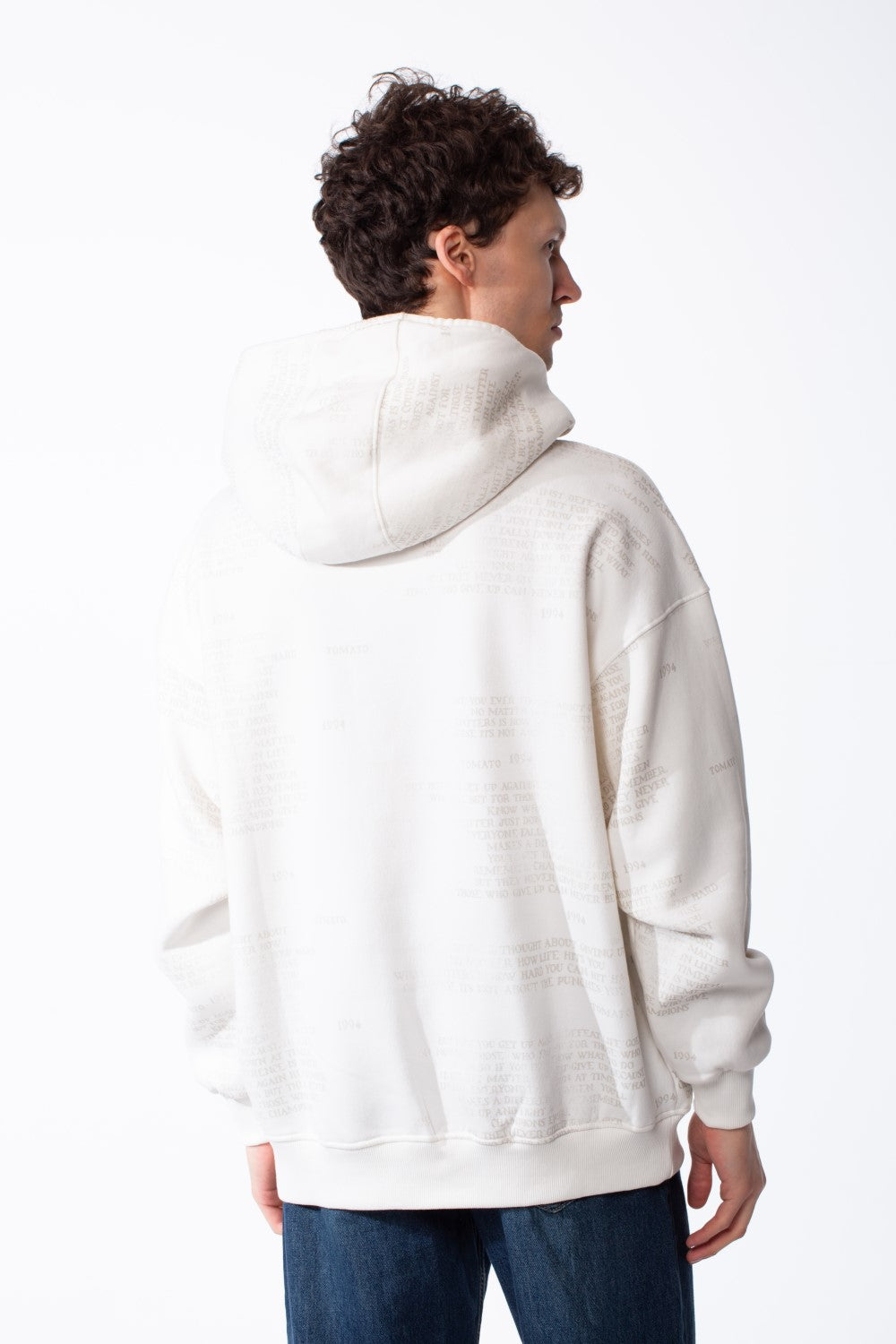 Men's Heavyweight Oversized Sweatshirt Chest Raw-Edged Map Applique Print Classic Kangaroo Pocket