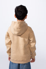 Boy’s All-Over Text Print Oversize Melton Hooded Sweatshirt