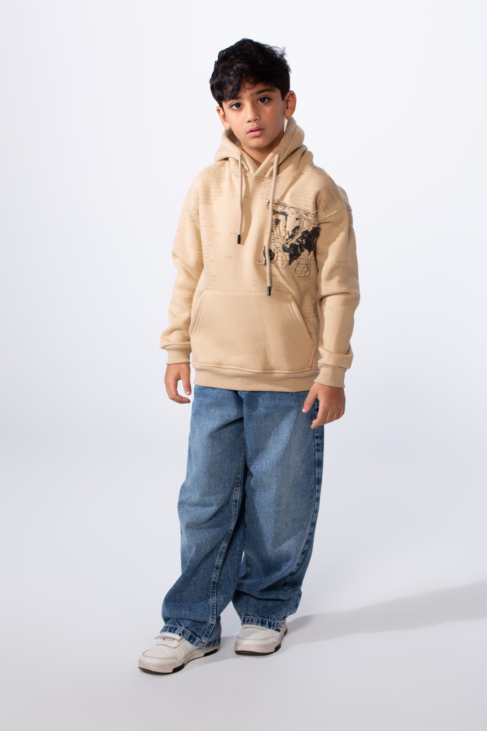 Boy’s All-Over Text Print Oversize Melton Hooded Sweatshirt