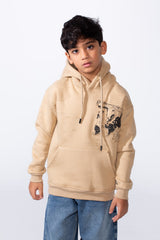 Boy’s All-Over Text Print Oversize Melton Hooded Sweatshirt