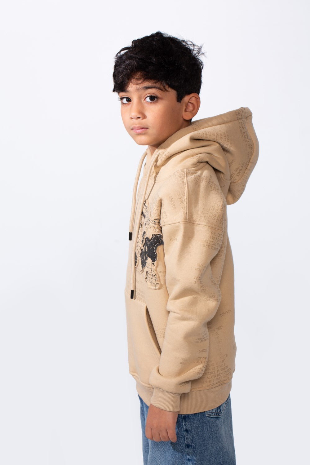 Boy’s All-Over Text Print Oversize Melton Hooded Sweatshirt