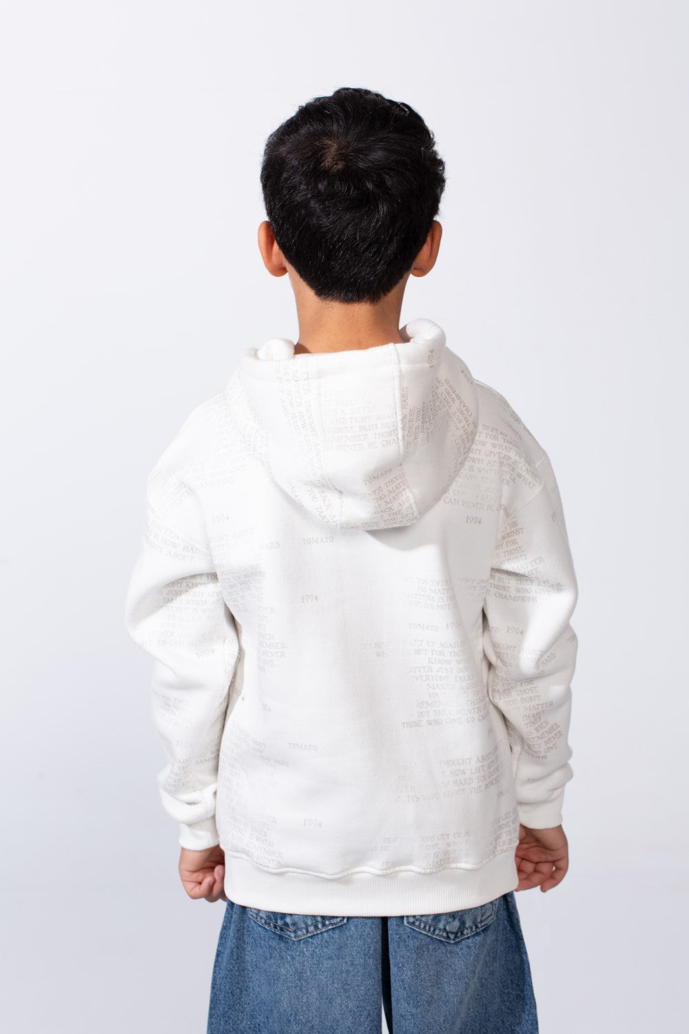Boy’s All-Over Text Print Oversize Melton Hooded Sweatshirt