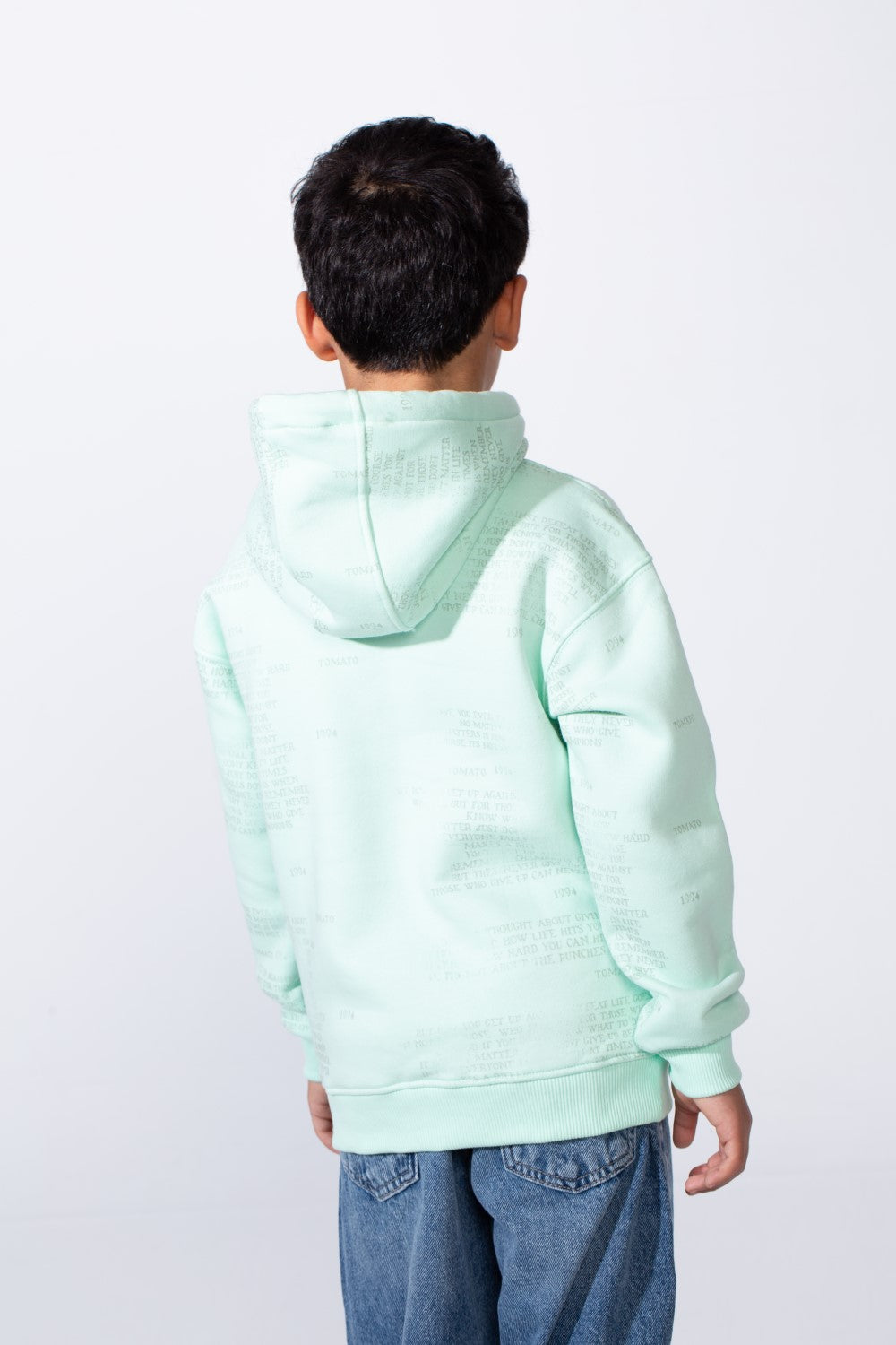Boy’s All-Over Text Print Oversize Melton Hooded Sweatshirt