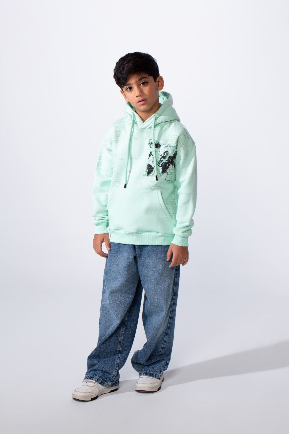 Boy’s All-Over Text Print Oversize Melton Hooded Sweatshirt