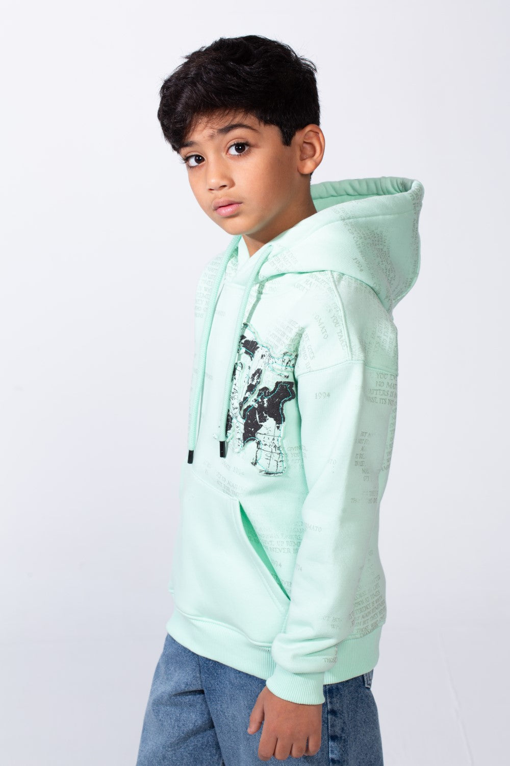 Boy’s All-Over Text Print Oversize Melton Hooded Sweatshirt