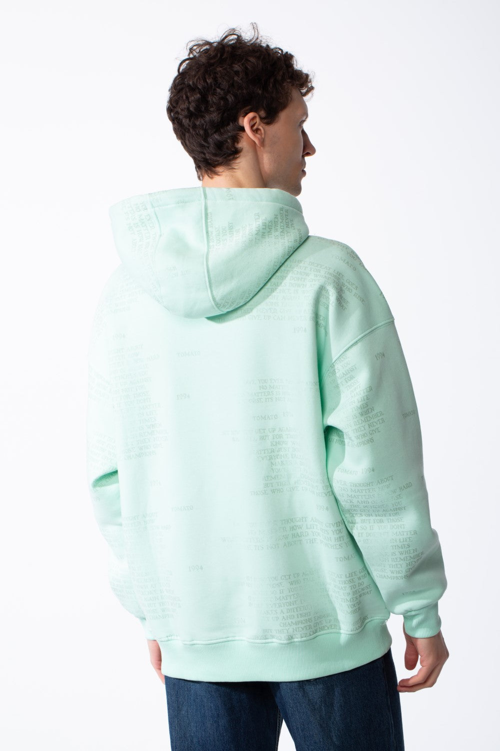Men's Heavyweight Oversized Sweatshirt Chest Raw-Edged Map Applique Print Classic Kangaroo Pocket