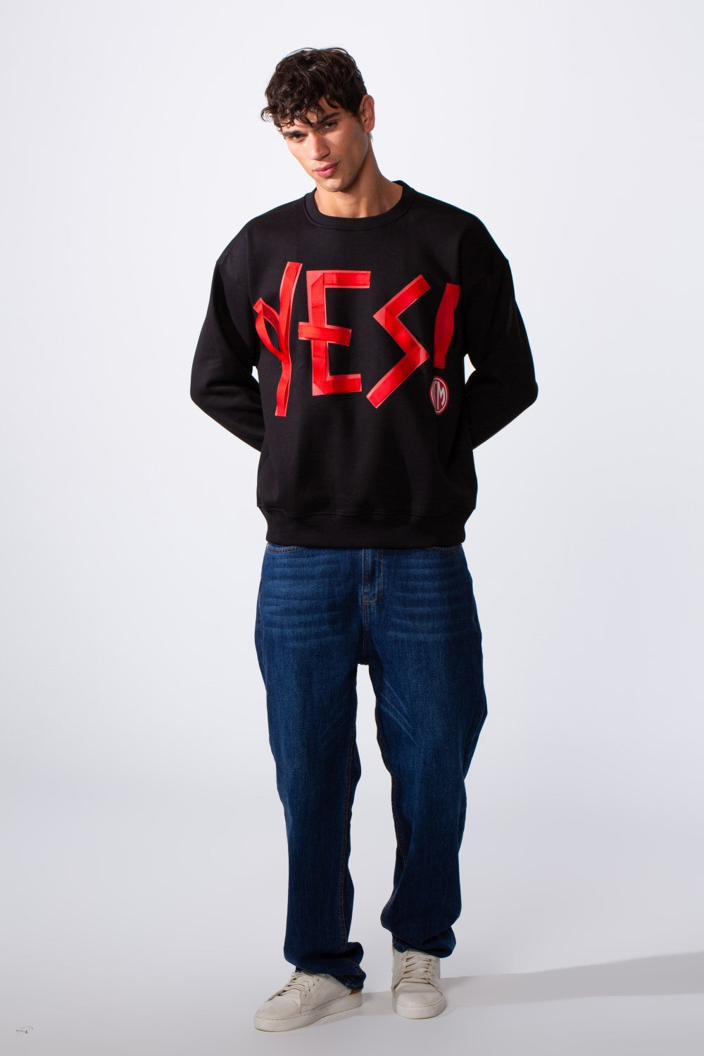Men's Yes Print Oversize Round Neck Sweatshirt