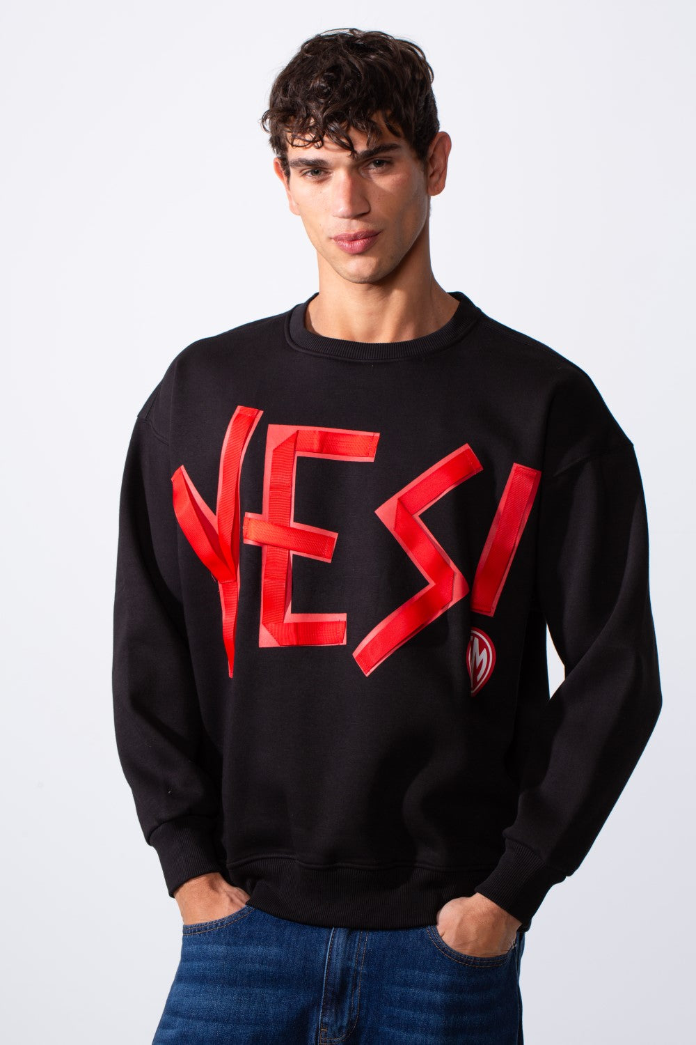 Men's Yes Print Oversize Round Neck Sweatshirt
