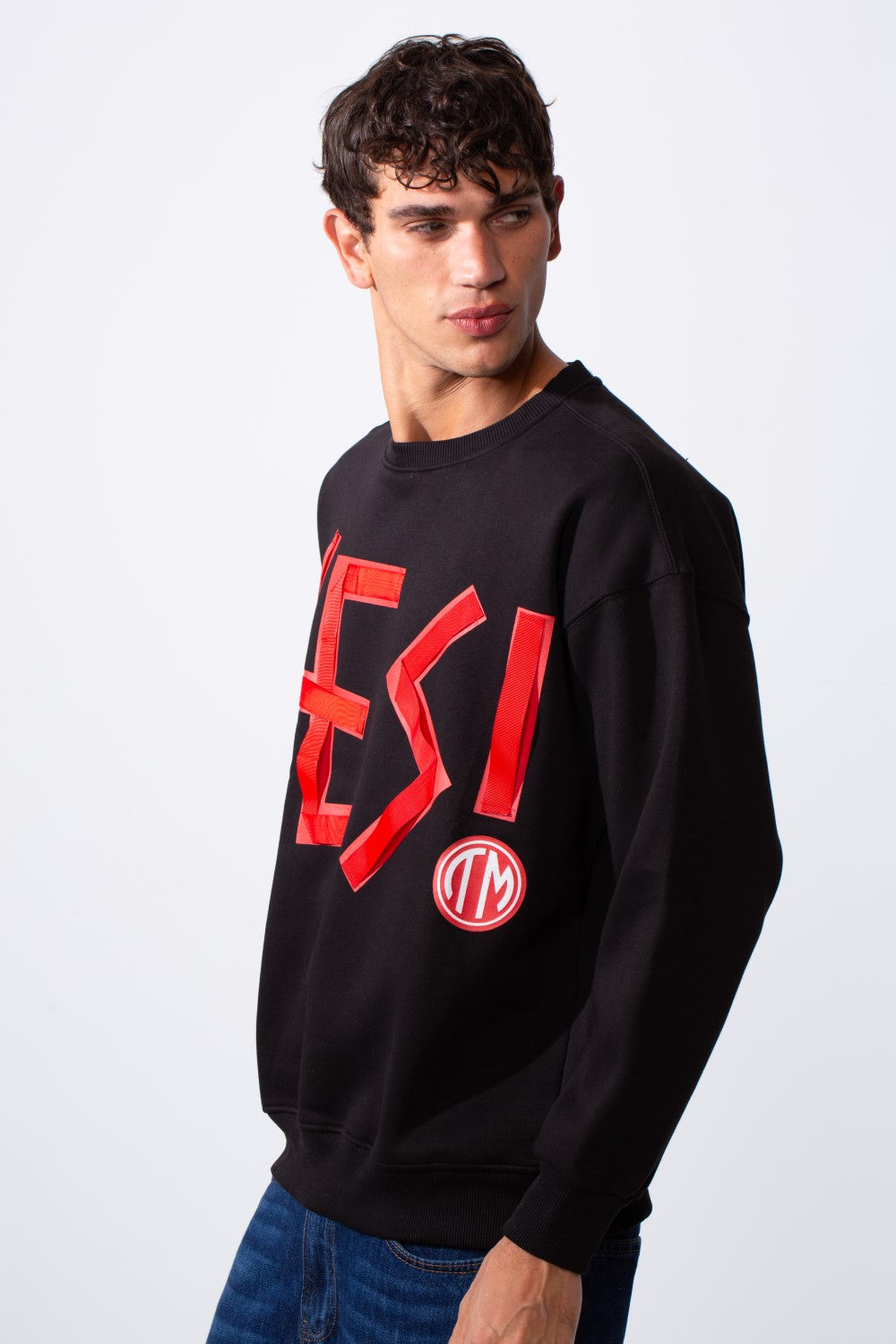 Men's Yes Print Oversize Round Neck Sweatshirt