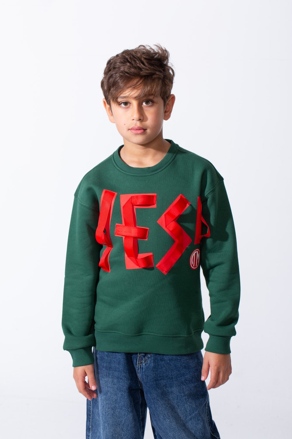 Boy's Front Yes Print Oversize Crew Neck Sweatshirt