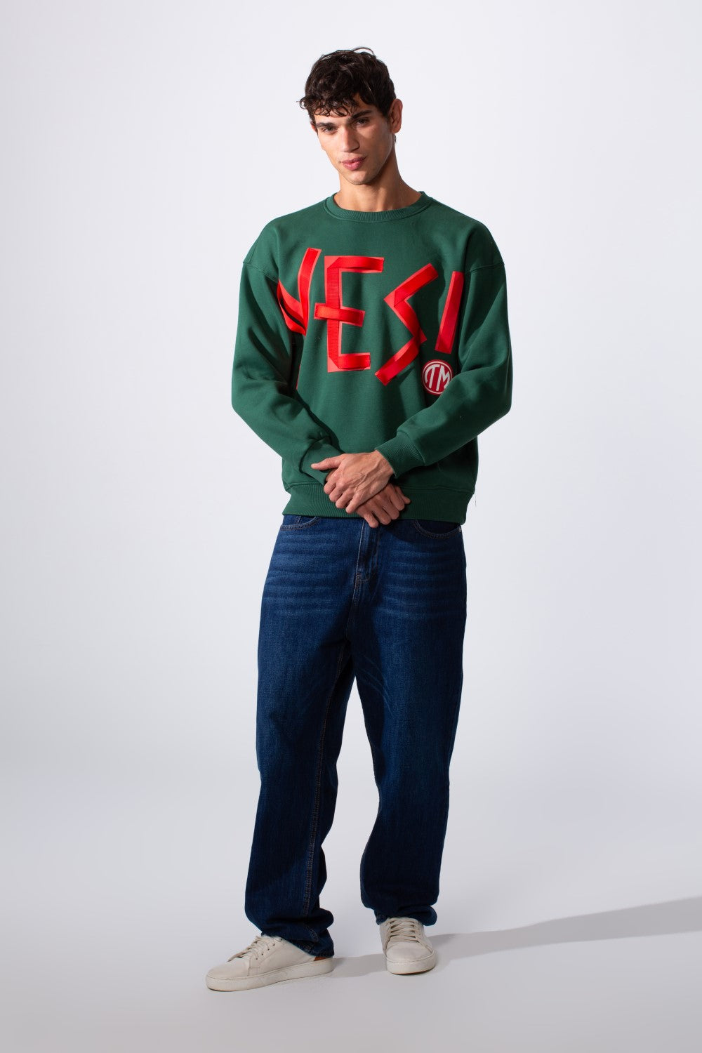 Men's Yes Print Oversize Round Neck Sweatshirt