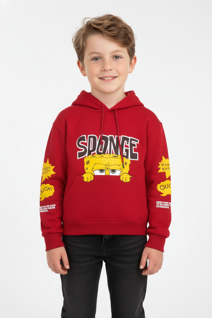 Boy's Tomato Store Bold Graphics Playful SpongeBob Design Kangaroo Pocket Oversize Sweatshirt