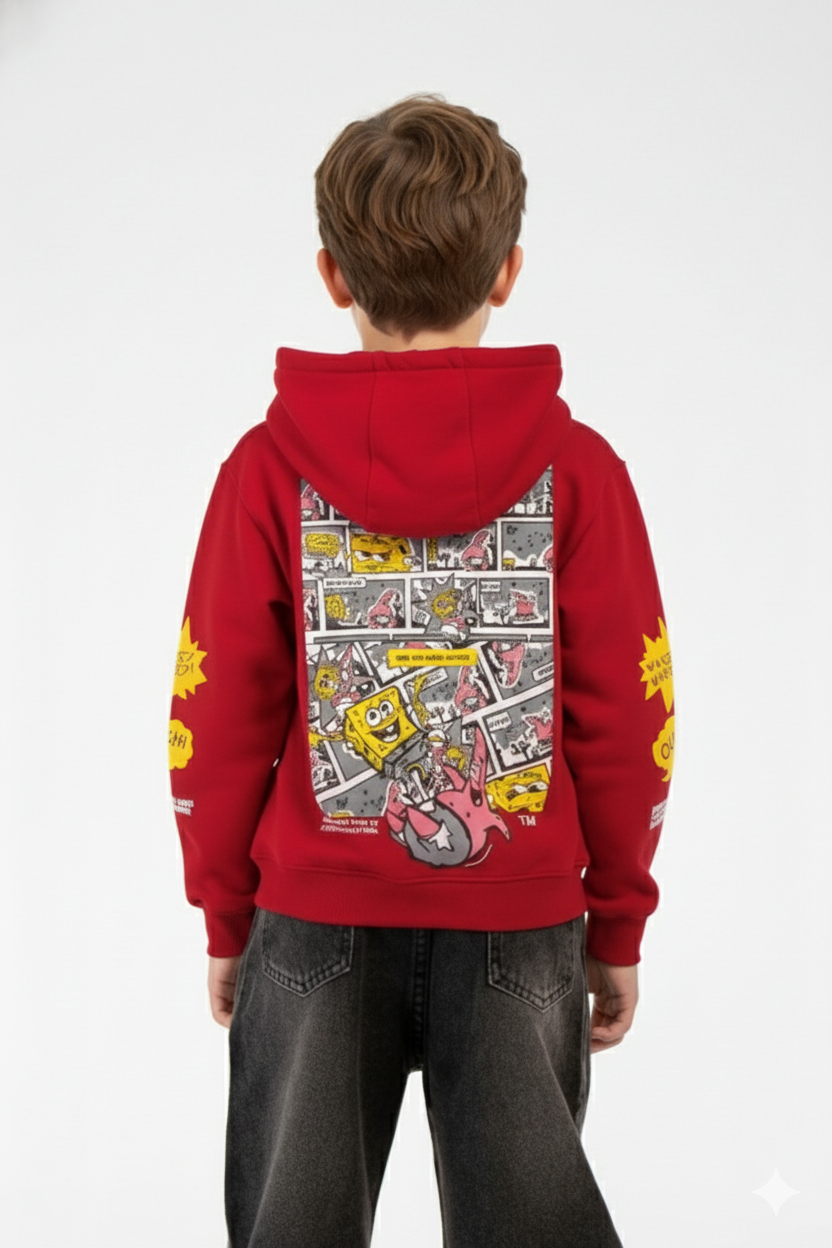 Boy's Tomato Store Bold Graphics Playful SpongeBob Design Kangaroo Pocket Oversize Sweatshirt