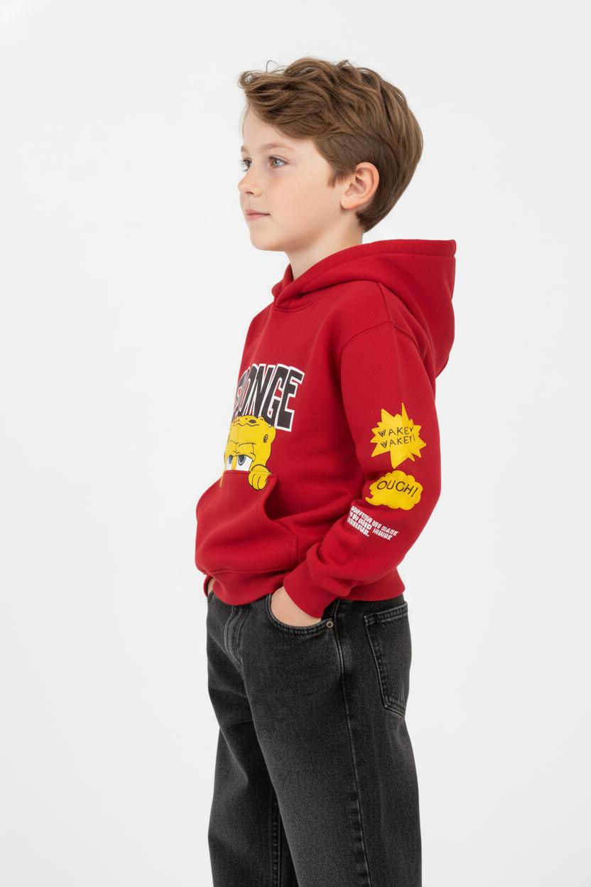 Boy's Tomato Store Bold Graphics Playful SpongeBob Design Kangaroo Pocket Oversize Sweatshirt