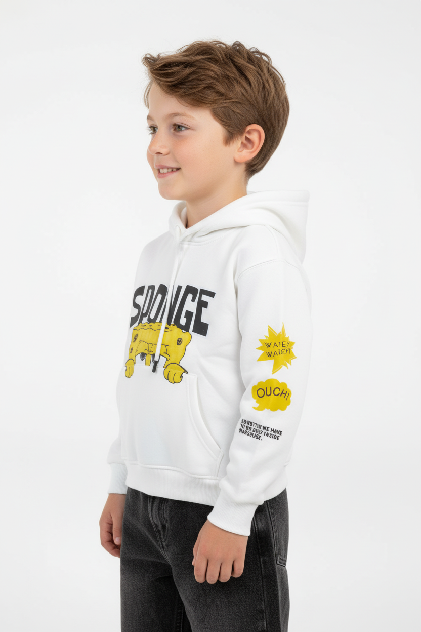 Boy's Tomato Store Bold Graphics Playful SpongeBob Design Kangaroo Pocket Oversize Sweatshirt