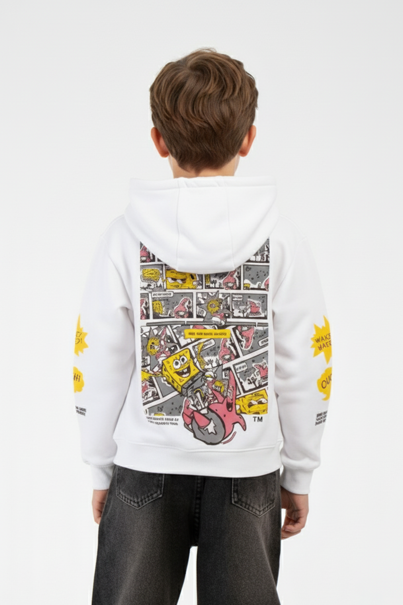 Boy's Tomato Store Bold Graphics Playful SpongeBob Design Kangaroo Pocket Oversize Sweatshirt
