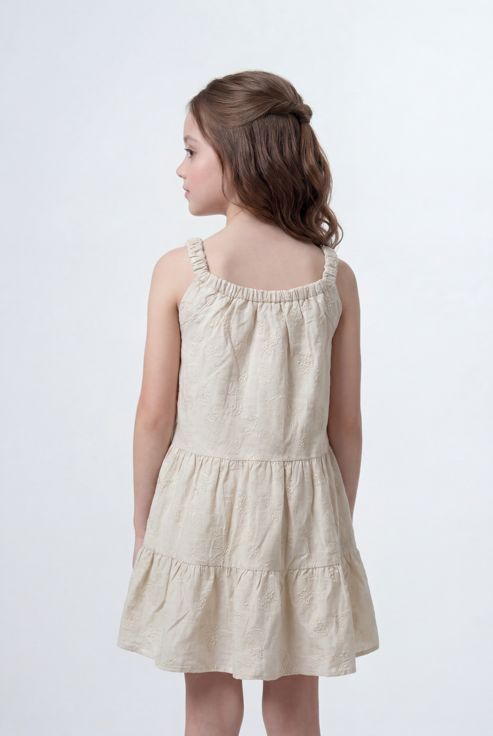 Tiered Linen Dress with Ruffle Straps
