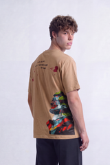 Men's Tomato Store Graphic T-Shirt Bold Artistic Back Illustration Slogan Detail Drop Shoulder Slim Fit