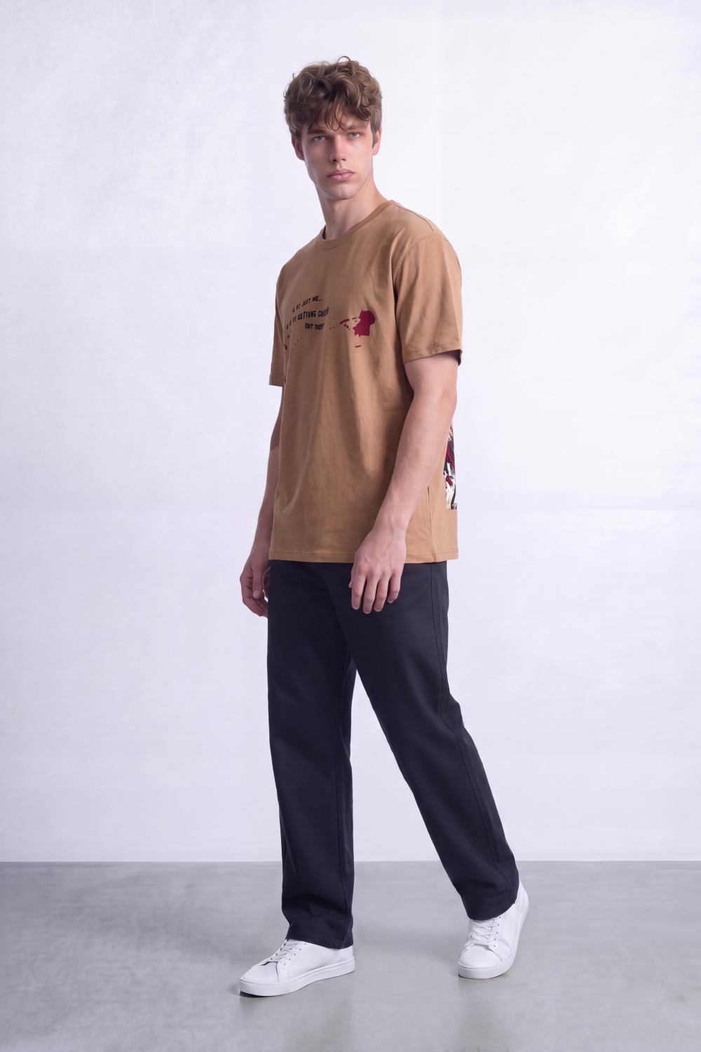 Men's Tomato Store Graphic T-Shirt Bold Artistic Back Illustration Slogan Detail Drop Shoulder Slim Fit