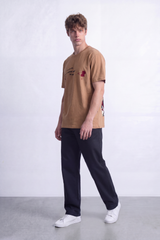 Men's Tomato Store Graphic T-Shirt Bold Artistic Back Illustration Slogan Detail Drop Shoulder Slim Fit