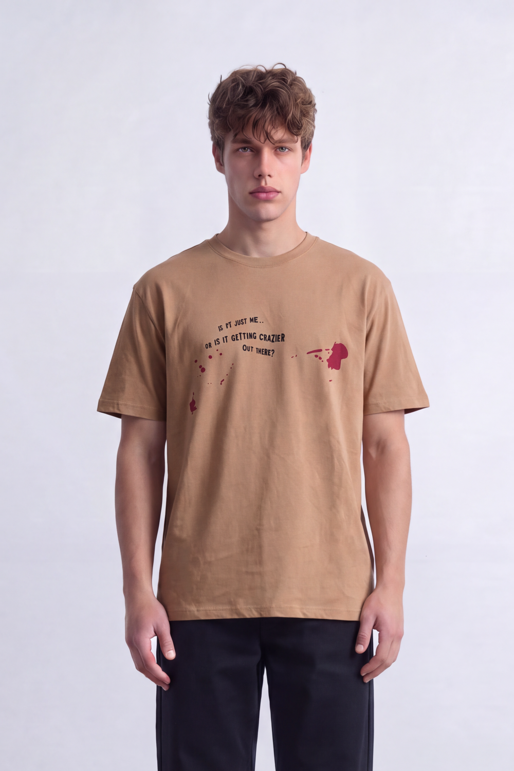 Men's Tomato Store Graphic T-Shirt Bold Artistic Back Illustration Slogan Detail Drop Shoulder Slim Fit